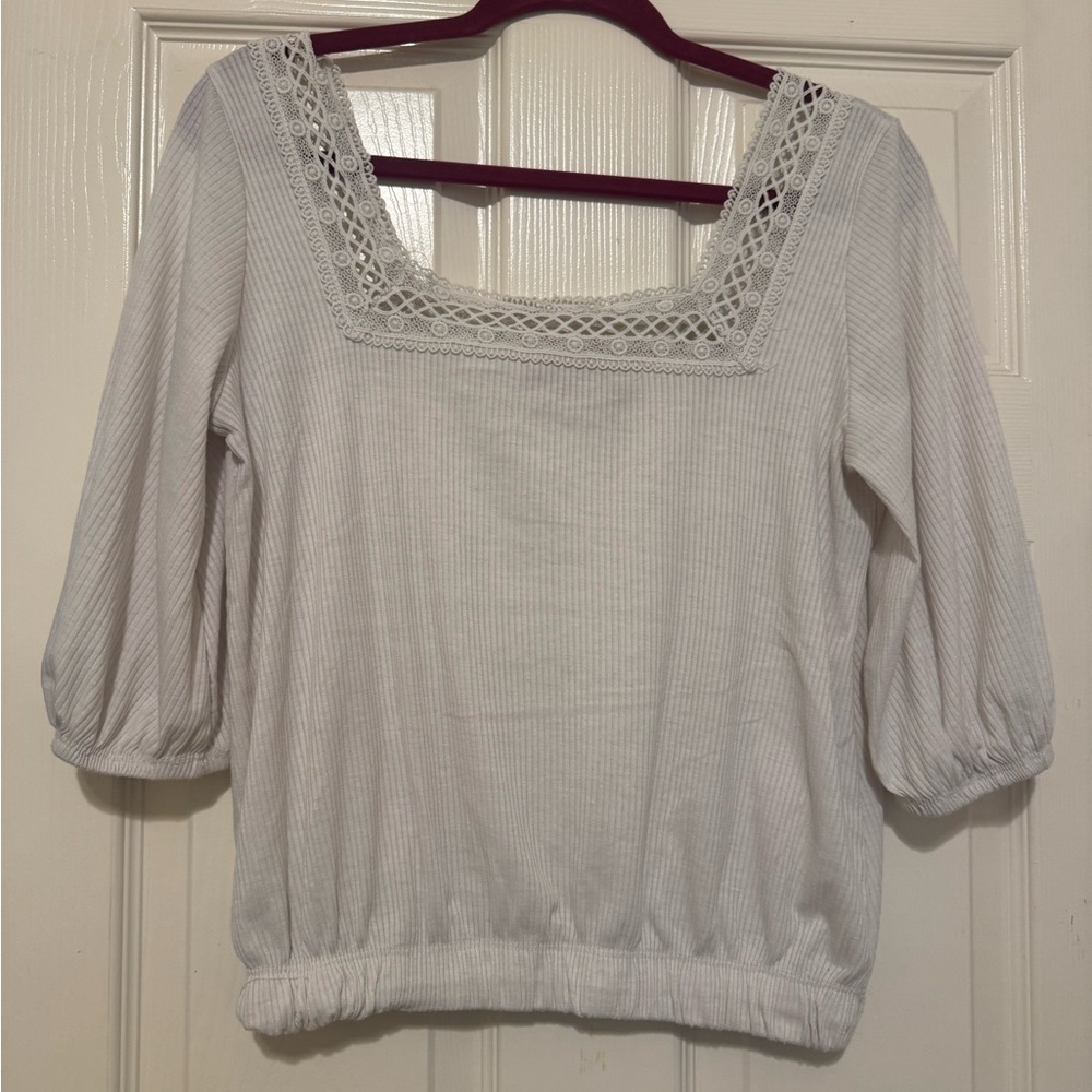 Buckle Brand White Lace Trim Blouse